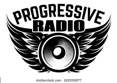 Speaker with wings. Pattern for design. Monochrome vector illustration.