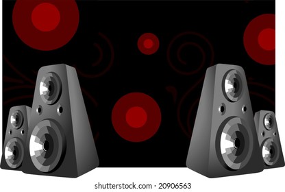  speakers in a black design background	