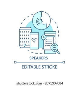 Speakers blue concept icon. App for voice control. Daily automation abstract idea thin line illustration. Isolated outline drawing. Editable stroke. Roboto-Medium, Myriad Pro-Bold fonts used