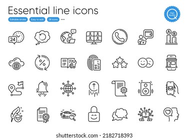 Speakers, Card And Video Conference Line Icons. Collection Of 24h Service, Search Car, Loan Percent Icons. Cloud Computing, Marketplace, Chat Message Web Elements. Teamwork Question. Vector