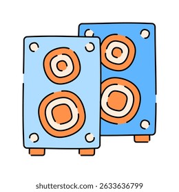 Speakers Doodle style, pair of desktop speakers with sound waves, perfect for audio tech, music UI, and multimedia designs.