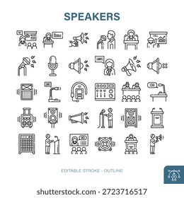 Altavoces Editable Stroke Outline Icon Set Vector
