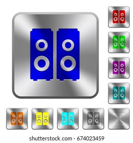 Speakers engraved icons on rounded square glossy steel buttons