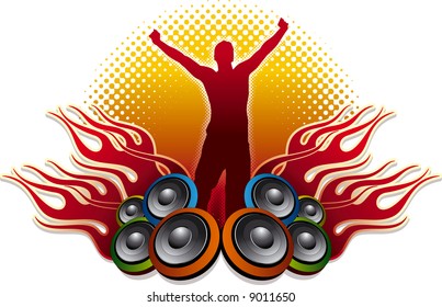 Speakers, Flames And Dj. A Winner's Story. Seperated Layers In Vector File.