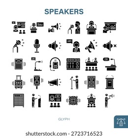 Lautsprecher Glyphe Vektorsymbol-Set