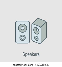 Speakers icon. Element of computer parts with name icon for mobile concept and web apps. Filled outline Speakers icon can be used for web and mobile on gray background