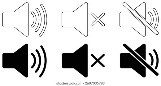 Speakers Icon Set , Audio, Sound System, Music Vector, no sound, No speaker icon, Volume Off symbol, Silent of vector illustration.