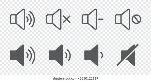 Speakers Icon Set - Audio, Sound System, Music Vector. Set of no sound, No speaker icon. Sound Icons. speaker mute icon sign. Volume Off symbol. Silent of vector illustration