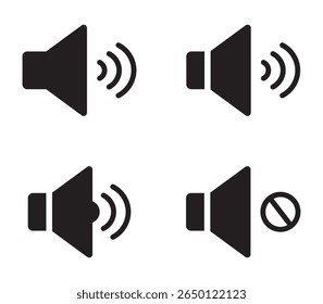Speakers Icon Set - Audio, Sound System, Music Vector. Set of no sound, No speaker icon. Sound Icons. speaker mute icon sign. Volume Off symbol. Silent of vector illustration