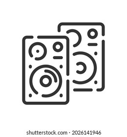 Icono de altavoces con un sencillo estilo de línea aislado en fondo blanco. Ilustración del vector