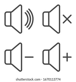 Speakers icons. Sound volume icon. Audio icon set in outline design isolated on white background.