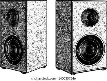 Speakers illustration, drawing, engraving, ink, line art, vector