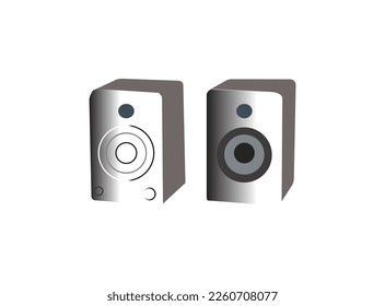 Speakers isolated on white photo-realistic vector illustration. Black Bluetooth speaker with power blue lead on white background. EPS10 vector illustration.