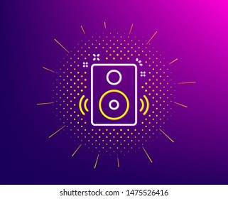 Speakers line icon. Halftone pattern. Music sound sign. Musical device symbol. Gradient background. Speakers line icon. Yellow halftone pattern. Vector