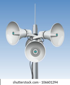 Speakers - megaphones on a pole