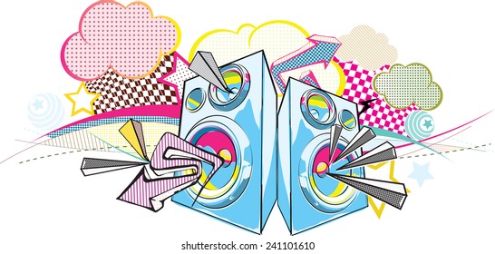 Speakers multicolored with retro pop style