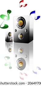 speakers with music notes	
