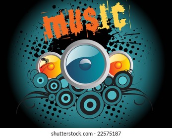 speakers on blue grunge background