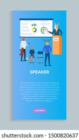 Speakers on conference, vector rabbit making report to audience of animals. Vector businessmen in masks sitting on chairs and listening statistics. Website or webpage template, landing page flat style
