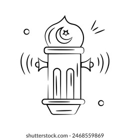 Speakers on mosque tower showing concept of adhan vector in trendy style