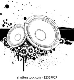 Speakers on a white background with blots