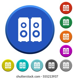 Speakers round color beveled buttons with smooth surfaces and flat white icons