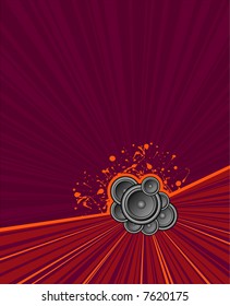 speakers set on purple grunge rush background