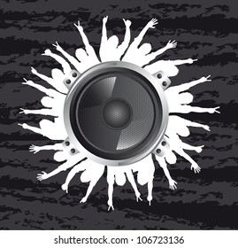speakers with silhouettes men over grunge background. vector