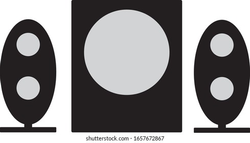 Speakers with subwoofer , two music speakers and a subwoofer on a white background, vector