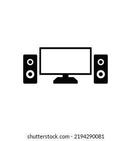 speakers and television, tv set icon in black flat glyph, filled style isolated on white background