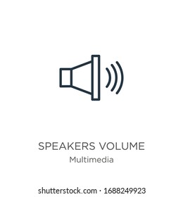 Speakers volume icon. Thin linear speakers volume outline icon isolated on white background from multimedia collection. Line vector sign, symbol for web and mobile