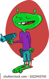 speaking alien with plasma gun funny cartoon