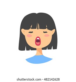 Speaking Asian Emoji character. Cartoon style emotion icons. Isolated girl avatars with singing facial expressions. Flat illustration women's emotional face. Hand drawn vector drawing emoticon