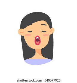 Speaking Asian Emoji character. Cartoon style emotion icons. Isolated girl avatars with singing facial expressions. Flat illustration women's emotional face. Hand drawn vector drawing emoticon