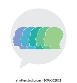 speaking bubble with colorful human profiles inside. psychology, personal transformation related chat icon