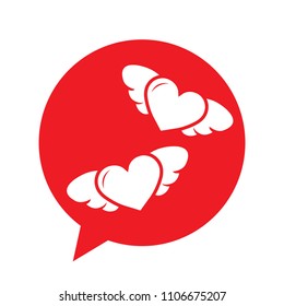 speaking bubble with flaying hearts inside. love related chat icon