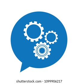 speaking bubble with gears inside. industry innovation related chat icon