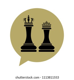speaking bubble with king and queen chess figures inside. relationship related chat icon