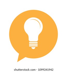 speaking bubble with light bulb inside. innovations related chat icon