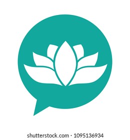 speaking bubble with lotus flower inside. wellness related chat icon