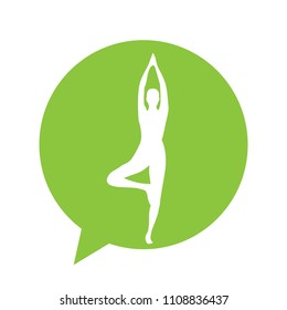 speaking bubble with person practicing yoga inside. yoga related chat icon