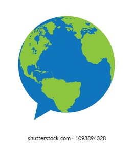 speaking bubble with planet earth inside. ecology related chat icon