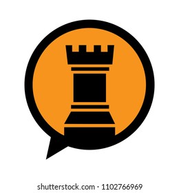 speaking bubble with rook chess figure inside. business strategy related chat icon