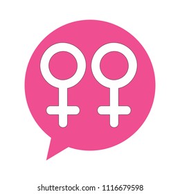 speaking bubble with two female gender symbols inside. related chat icon