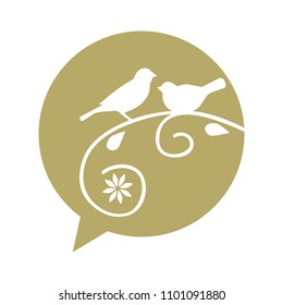 speaking bubble with two little love birds inside. chat icon