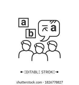 Speaking club line icon. Language practice classes. Foreign languages learning methods and translation education concept.Isolated vector illustration.Editable stroke