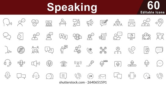 Speaking and Communication Line Icons Set - Presentation, Language and Dialogue Symbols