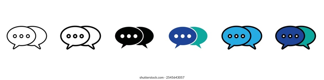 Conjunto de iconos de línea delgada de habla y comunicación. Contiene consejos, conversación, burbuja de discurso, sugerencia, conversación, consulta y discusión. Ilustración vectorial