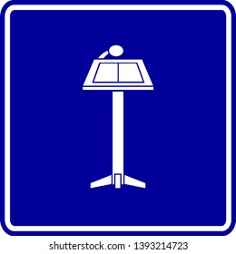 speaking or conference stand blue sign