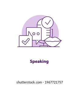 Speaking creative UI concept icon. Conference, meeting abstract illustration. Speech recognition. Audio chat conversation. Isolated vector art for UX. Color graphic design element